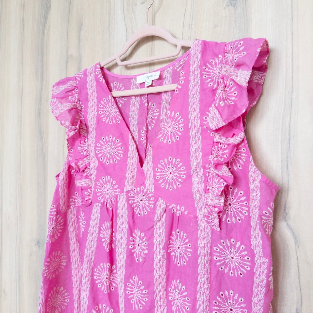 Sleeveless Pink Printed Ruffle Dress - Picture 4 of 9